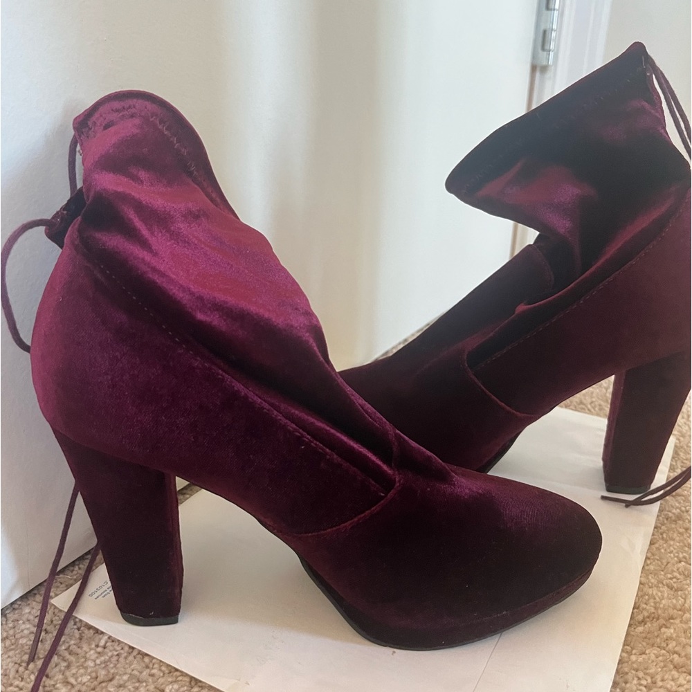 Smooth Velvet maroon plum ankle boots